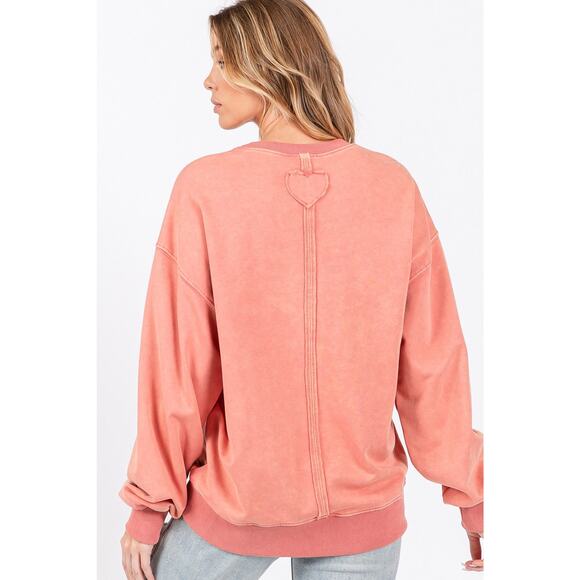 SAGE + FIG LOVE Path Applique Drop Shoulder Long Sleeves Sweatshirt | Orange - Picture 3 of 6